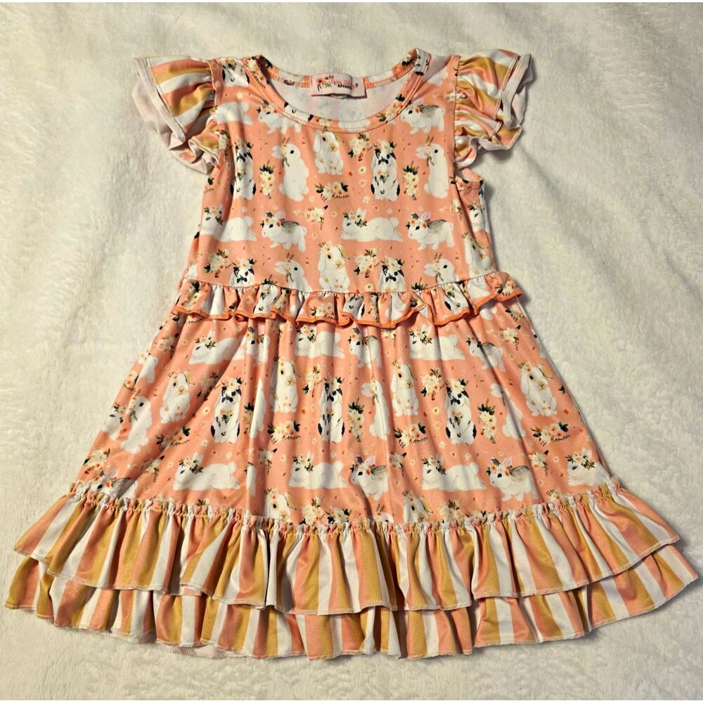 Eloise D'Elegance Apparel Girls 2T Pink Bunny Animal Print Ruffle Dress Easter